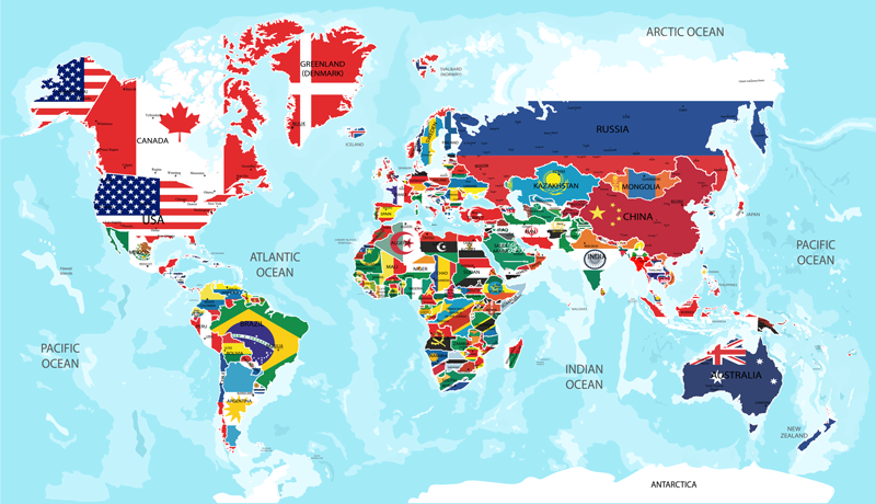 Vinylový koberec s mapou sveta a vlajkami sveta - Tenstickers