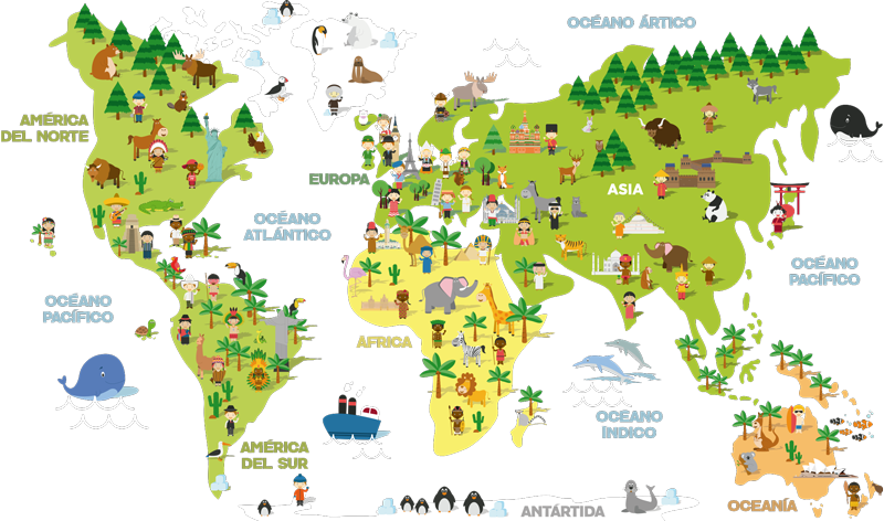 Vinylový koberec s mapou sveta pre deti krajín - Tenstickers