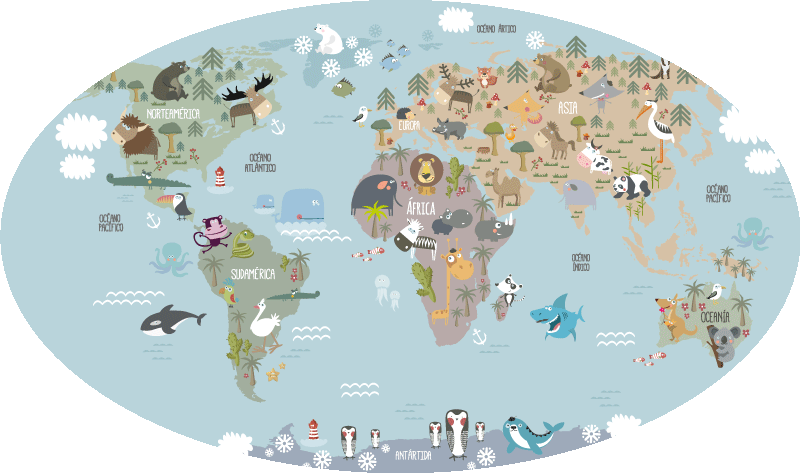 Vinylový kvoberec s mapou sveta pastelové detské motivy - Tenstickers