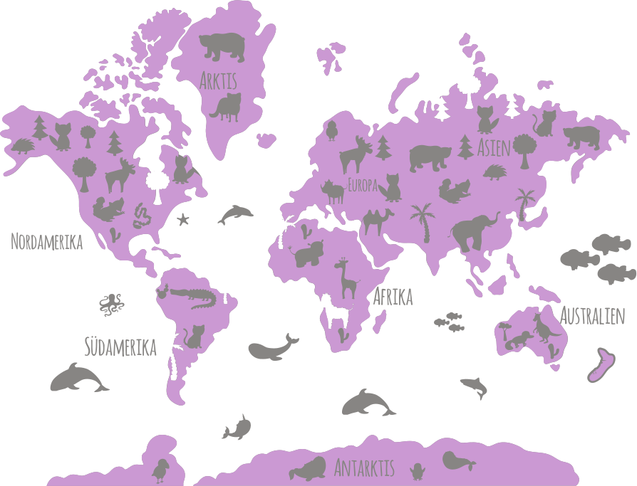 Vinylový koberec s mapou sveta v ružových a šedých odtieňoch - Tenstickers