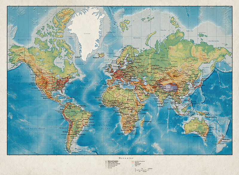 Vinylový kvoberec s mapou sveta mercator - Tenstickers