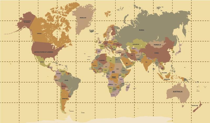 Vinylový koberec s mapou sveta béžový vintage - Tenstickers