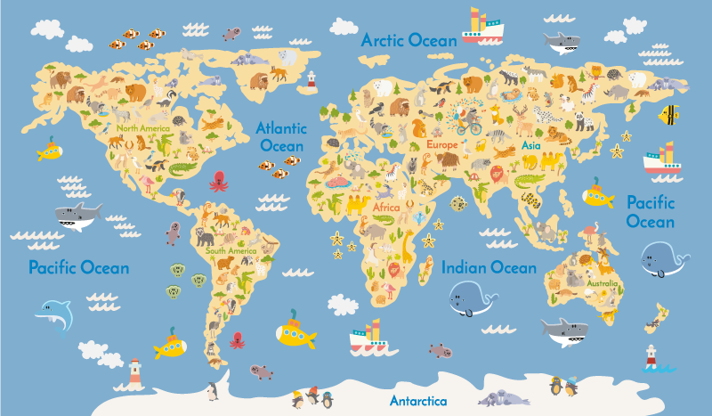 Vinylový koberec s mapou sveta pre anglické deti - Tenstickers