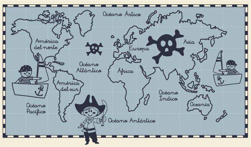 Vinylový koberec s mapou sveta pirát - Tenstickers