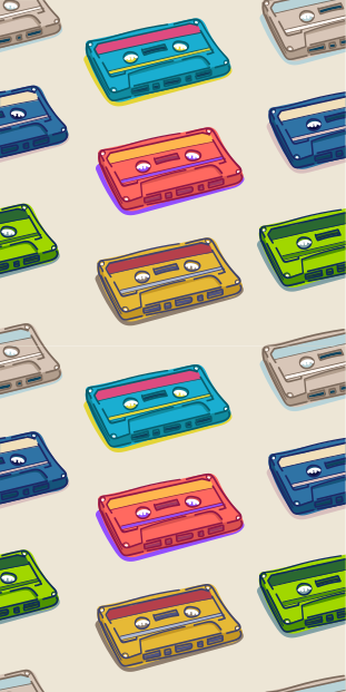 Vinylový koberec vintage s retro viacfarebným vzorom kaziet - Tenstickers