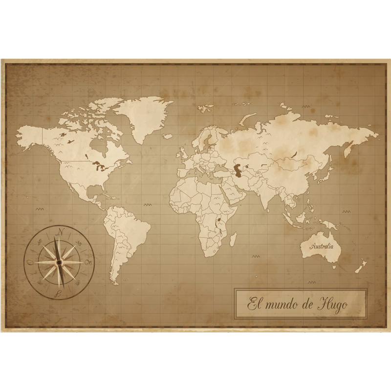 Vinylový koberec s mapou sveta vintage mapa s menom - Tenstickers