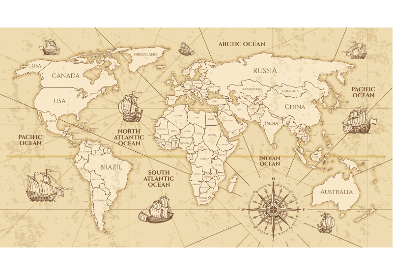 Vinylový koberec s mapou sveta retro sepia mural - Tenstickers