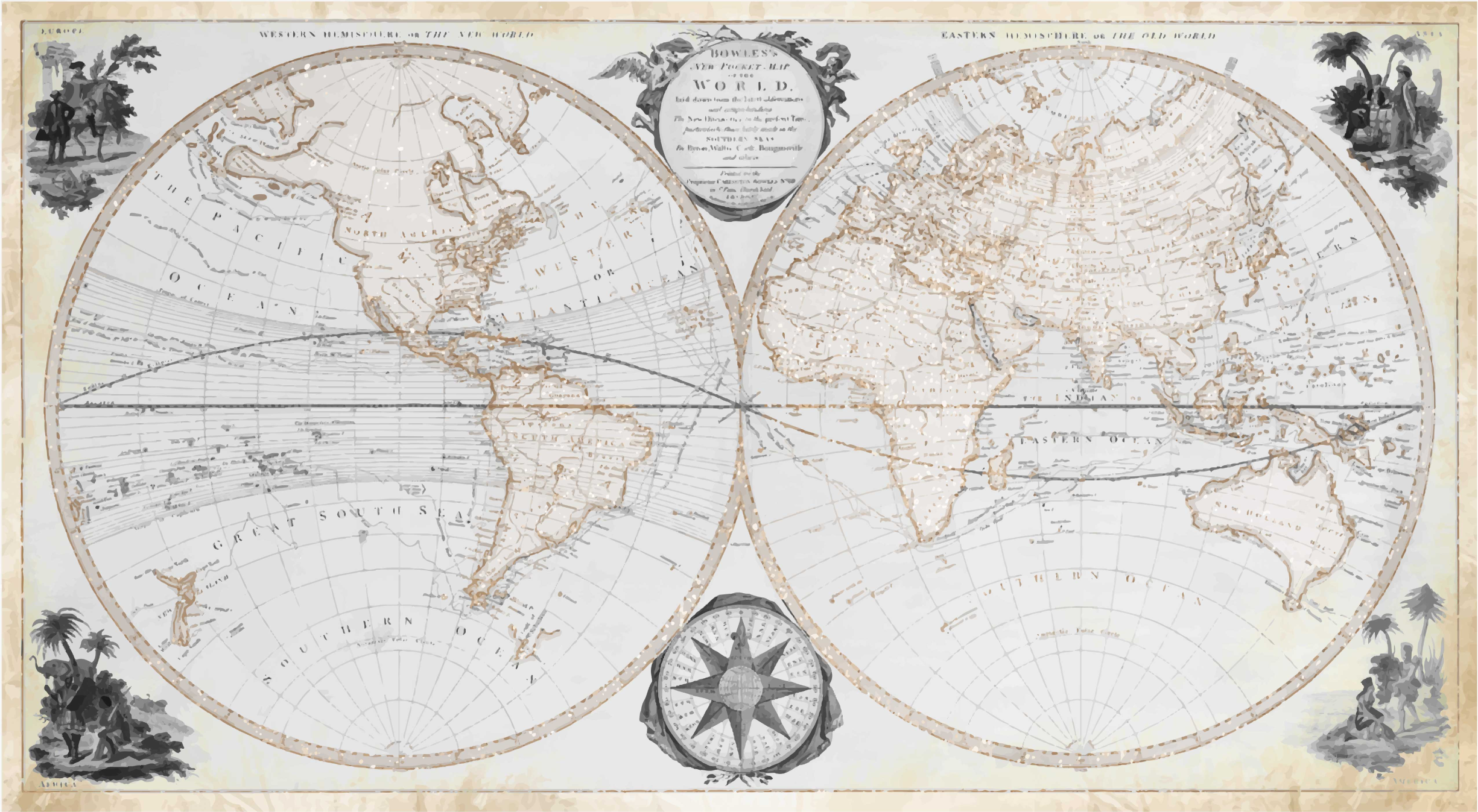 Vinylový koberec s mapou sveta akvarelová vintage mapa - Tenstickers