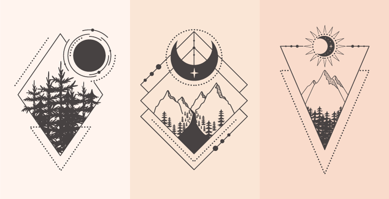 Vinylový koberec s geometrickými tvarmi strom a mesiac - Tenstickers