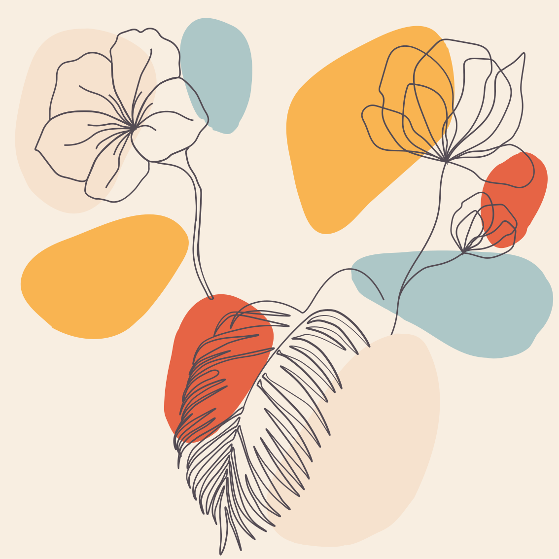 Vinylový koberec s geometrickými tvarmi a botanickým motívom - Tenstickers