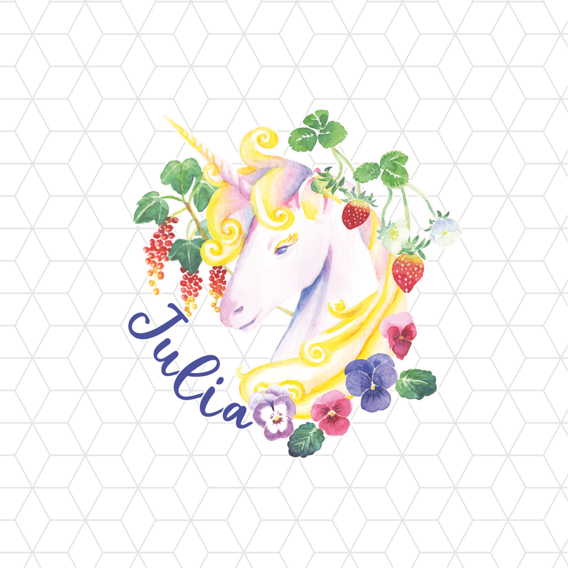 Detský vinylový koberec s hlavou jednorožca na hexagónoch - Tenstickers