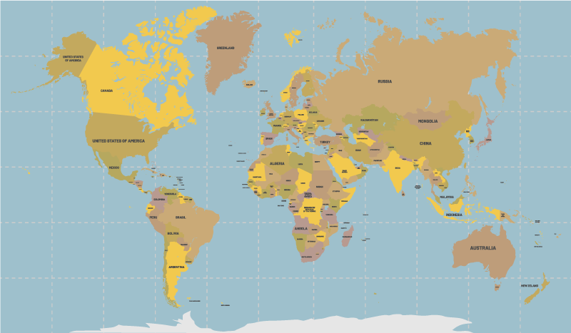 Vinylový koberec s mapou sveta modro béžový - Tenstickers
