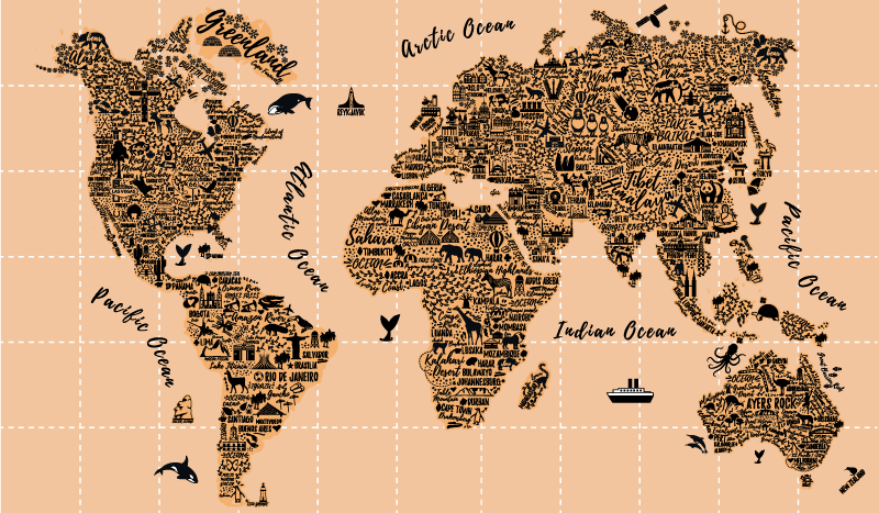 Vinylový koberec s mapou sveta mesto - Tenstickers