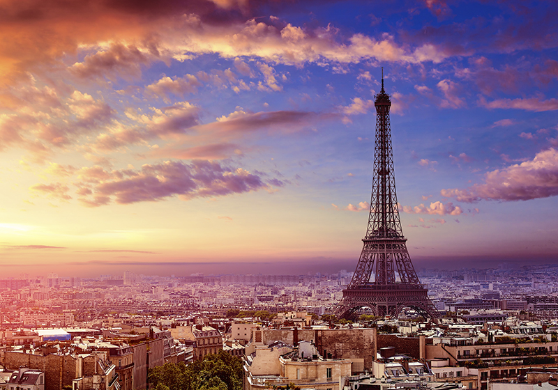 Fialový vinylový koberec s výhľadom na paríž - Tenstickers