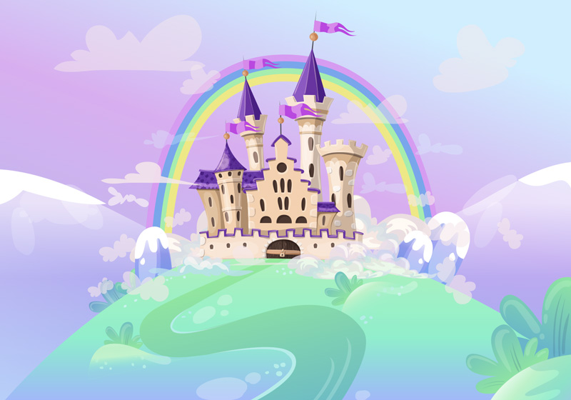 Fialový vinylový koberec s princeznovským hradom - Tenstickers