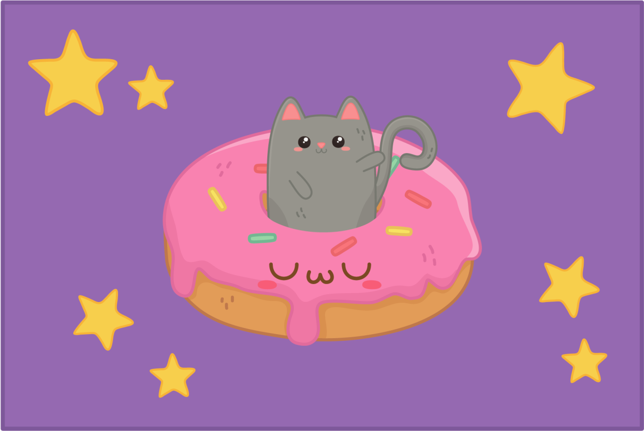 Fialový vinylový koberec mačka a donut - Tenstickers