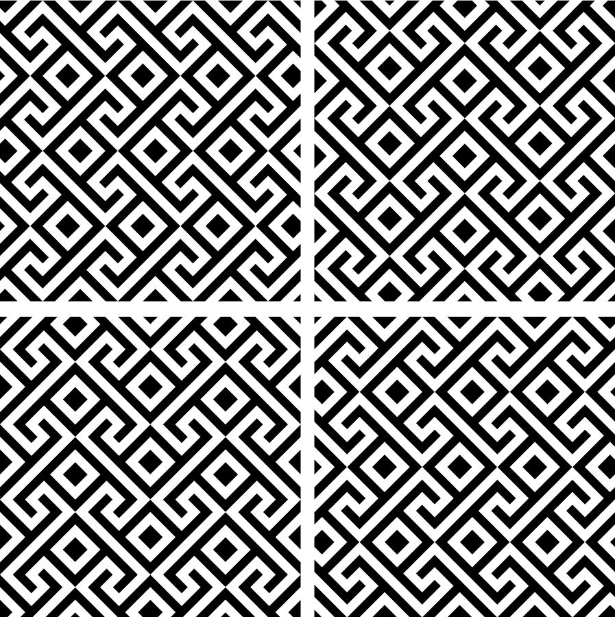 Čierny vinylový koberec s čierno-bielym geometrickým vzorom - Tenstickers