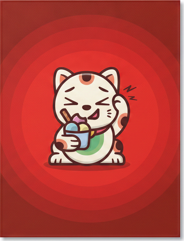 Červený vinylový koberec s roztomilou mačkou a zmrzlinou - Tenstickers