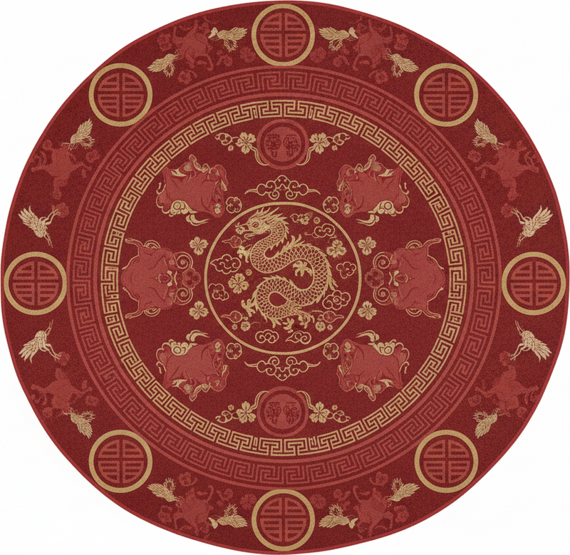 Červený vinylový koberec s vintage čínskym vzorom - Tenstickers