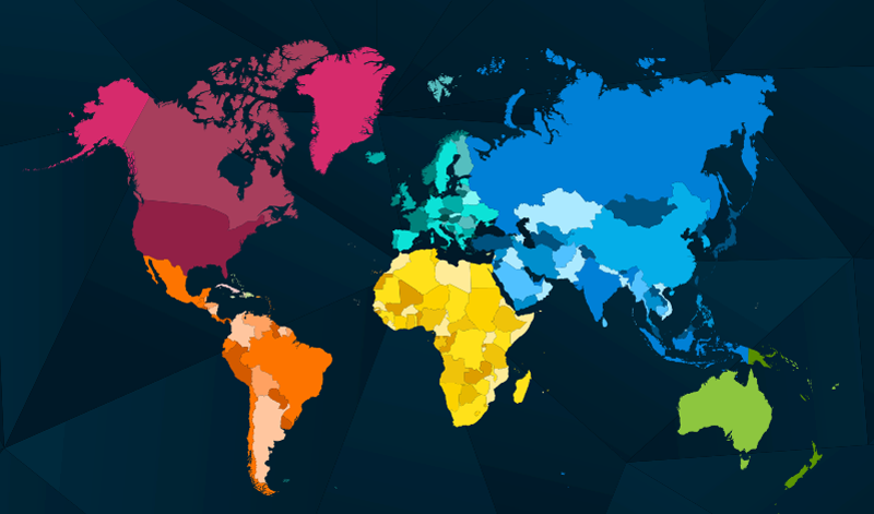 Mapa moderného farebného sveta kobercov - Tenstickers