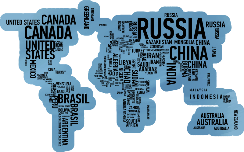 Ohromujúci svetový vinylový koberec s názvami krajín - Tenstickers