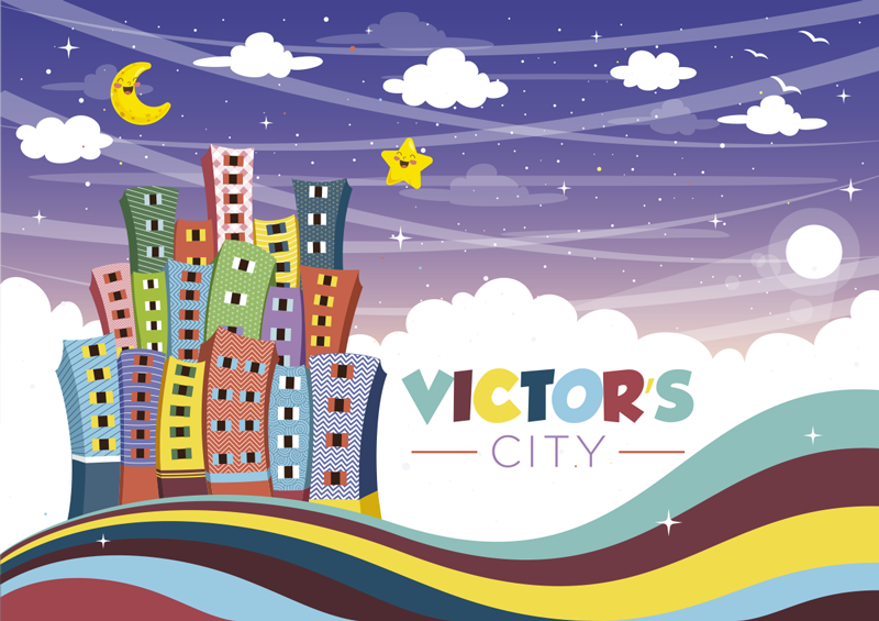 vinylový koberec s menom panoráma mesta dúha - Tenstickers