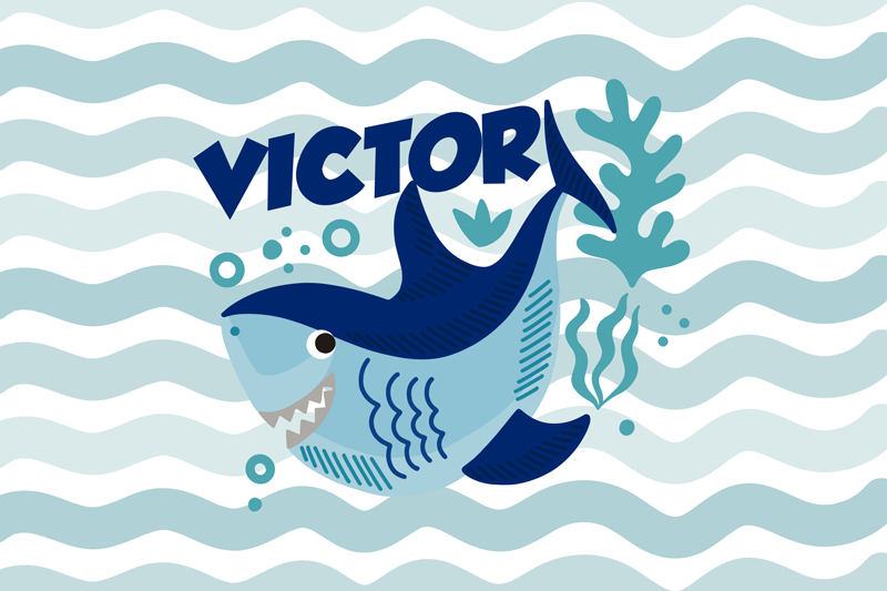 Detská žralok s menom vinyl koberec s menom - Tenstickers