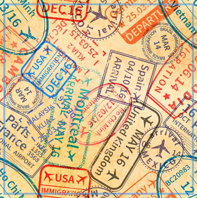 úžasný vintage cestovný pečiatkový koberec - Tenstickers