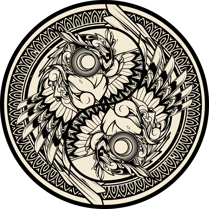 Jin jang sova doodle ornament koberec do spálne - Tenstickers