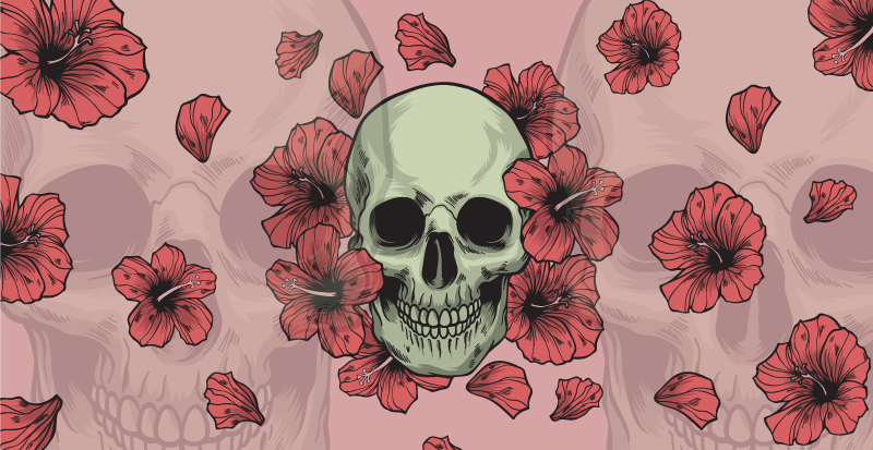 vinylový koberec halloween kvetinové prekrytie lebky - Tenstickers