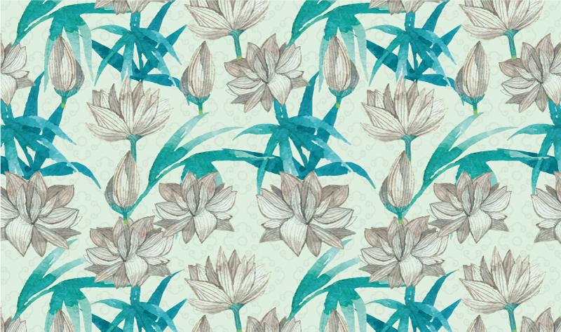 Japonský modrý a biely kvet kvetinový koberec - Tenstickers