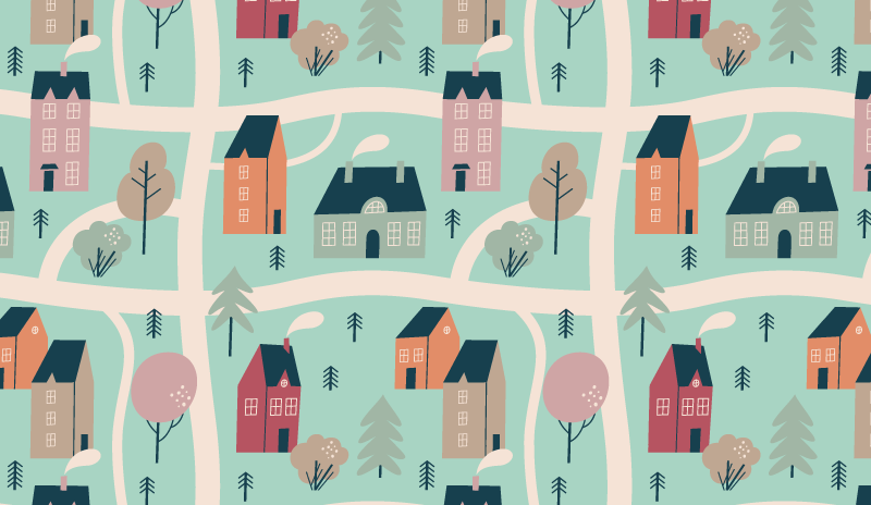 detský vinylový koberec deti sa hrajú na dedinu - Tenstickers