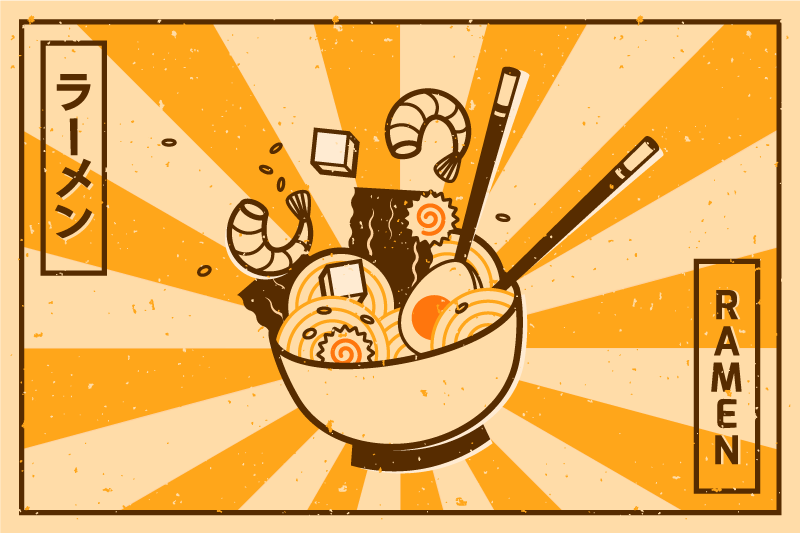 vinylový koberec do kuchyne ramen ilustrácie - Tenstickers