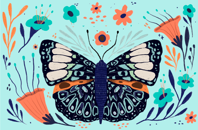 vinylový koberec s kvetmi farebné detaily motýľov - Tenstickers