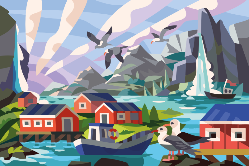 Nórska malá dedinka s prírodným etnickým kobercom - Tenstickers