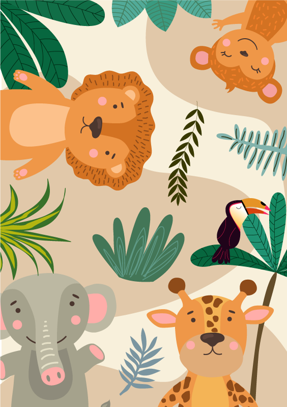 Detský nordic jungle animals detský vinylový koberec - Tenstickers