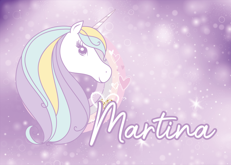 Fialový vesmír jednorožca s menom deti hrajú mat - Tenstickers