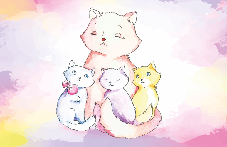 vinylový koberec pre bábätko roztomilá mačacia rodinka - Tenstickers