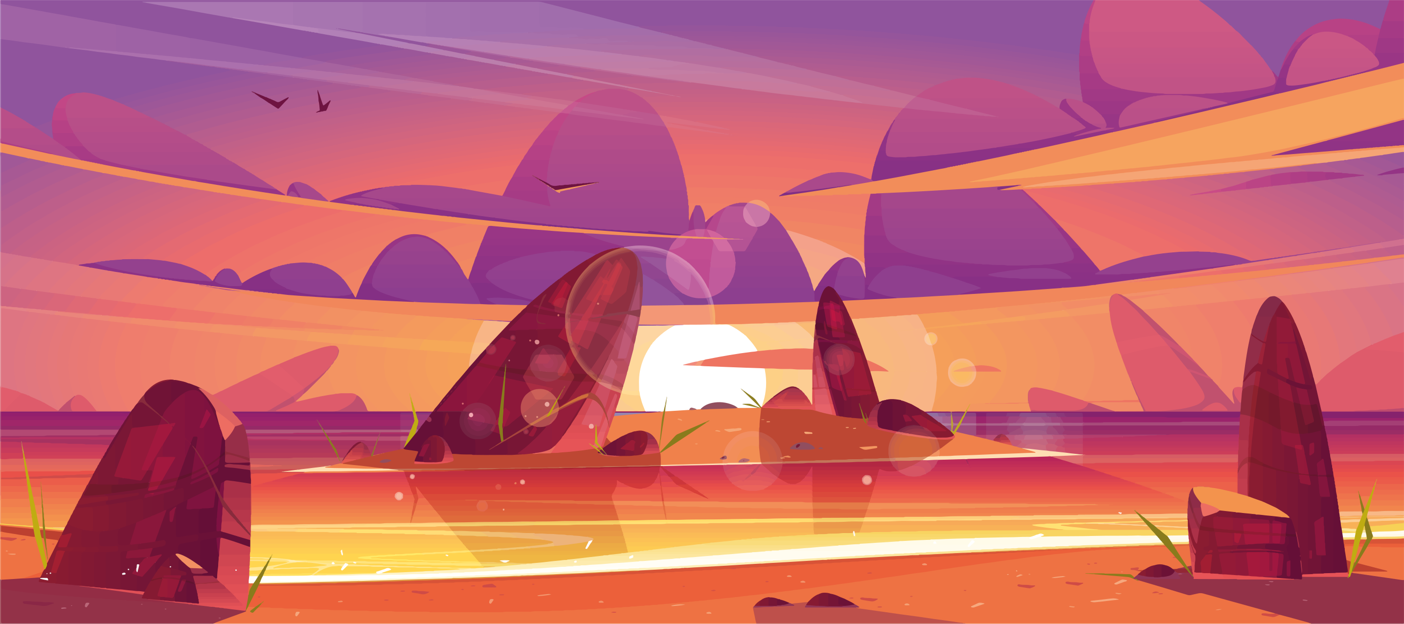 prírodný vinylový koberec výhľad na dezert pri západe slnka - Tenstickers