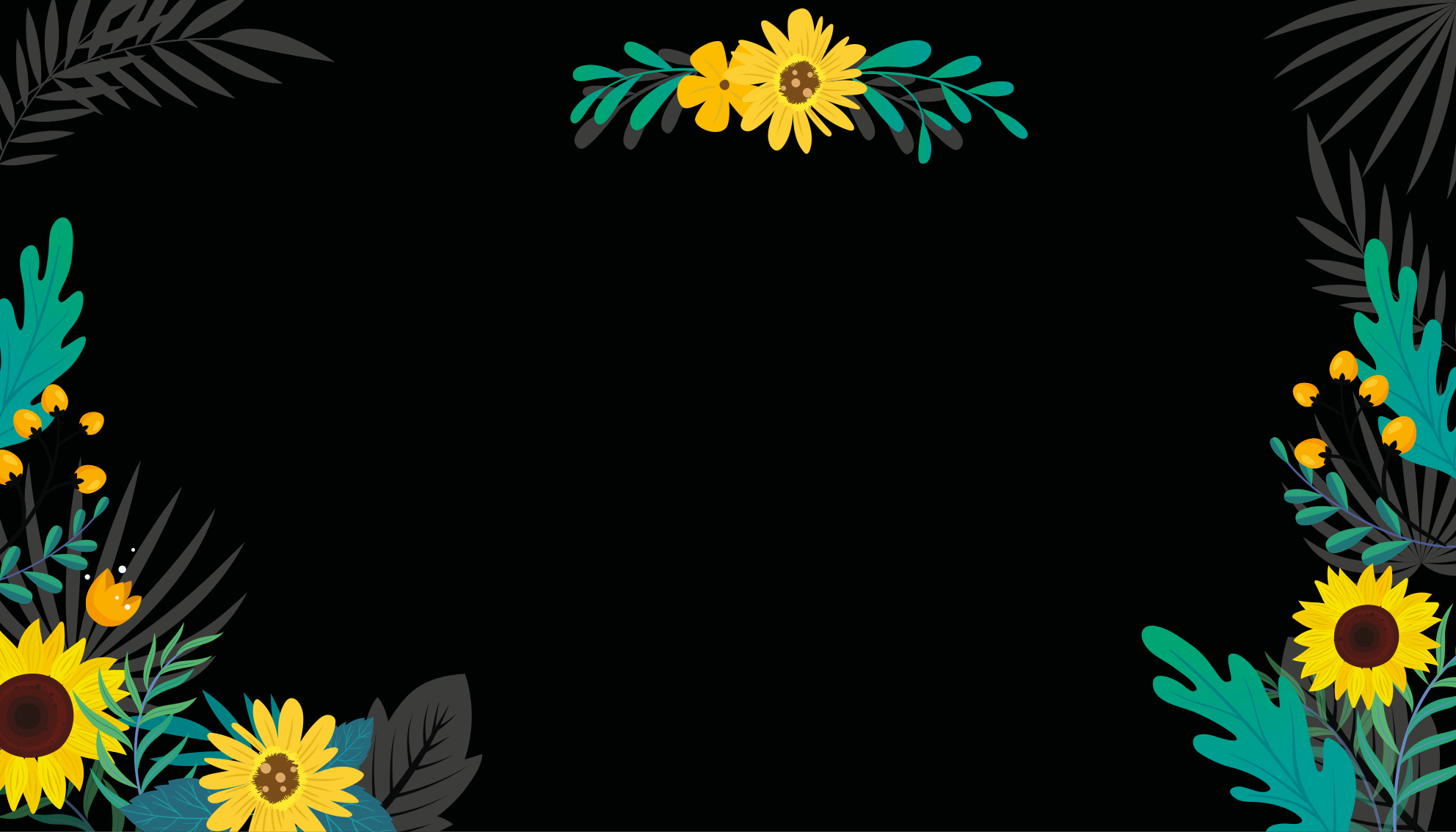 Slnečnice na čiernom pozadí kvetinový koberec - Tenstickers