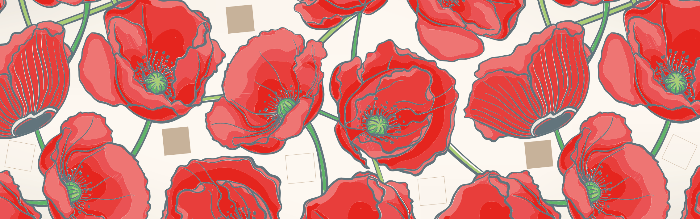 červené vlčie maky s béžovými štvorcami kvetinový koberec - Tenstickers