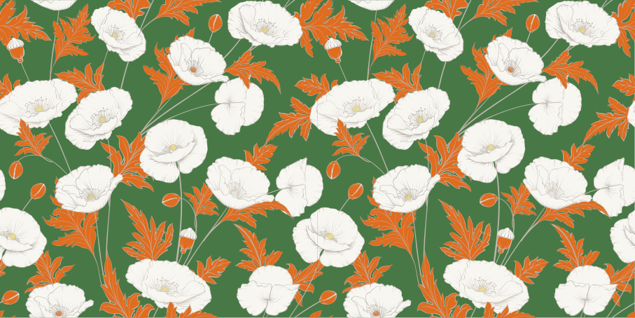 Krásne vlčie maky zelené pozadie kvetinový koberec - Tenstickers