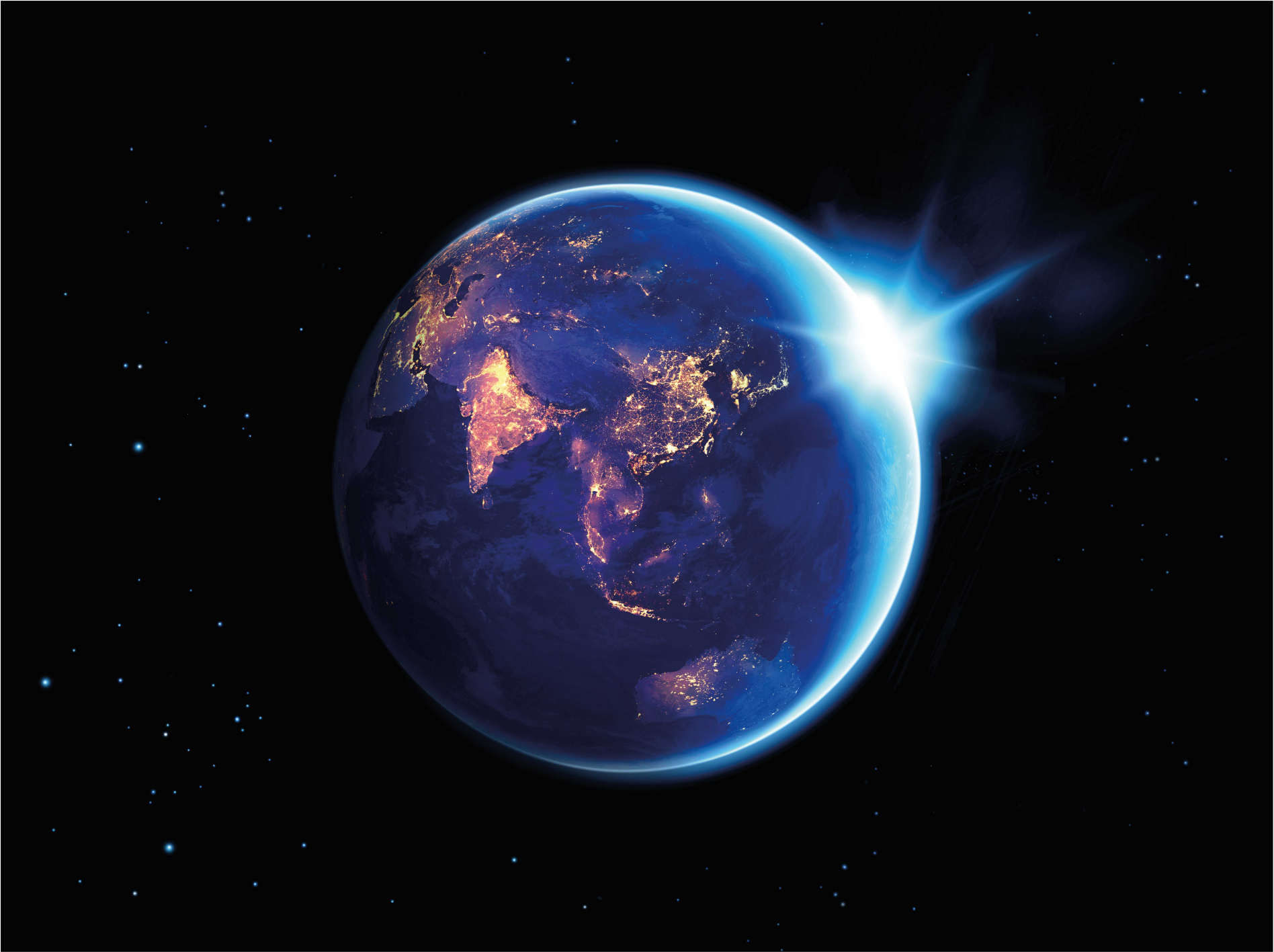 Zem obklopená kobercom obývacej izby modrým svetlom - Tenstickers