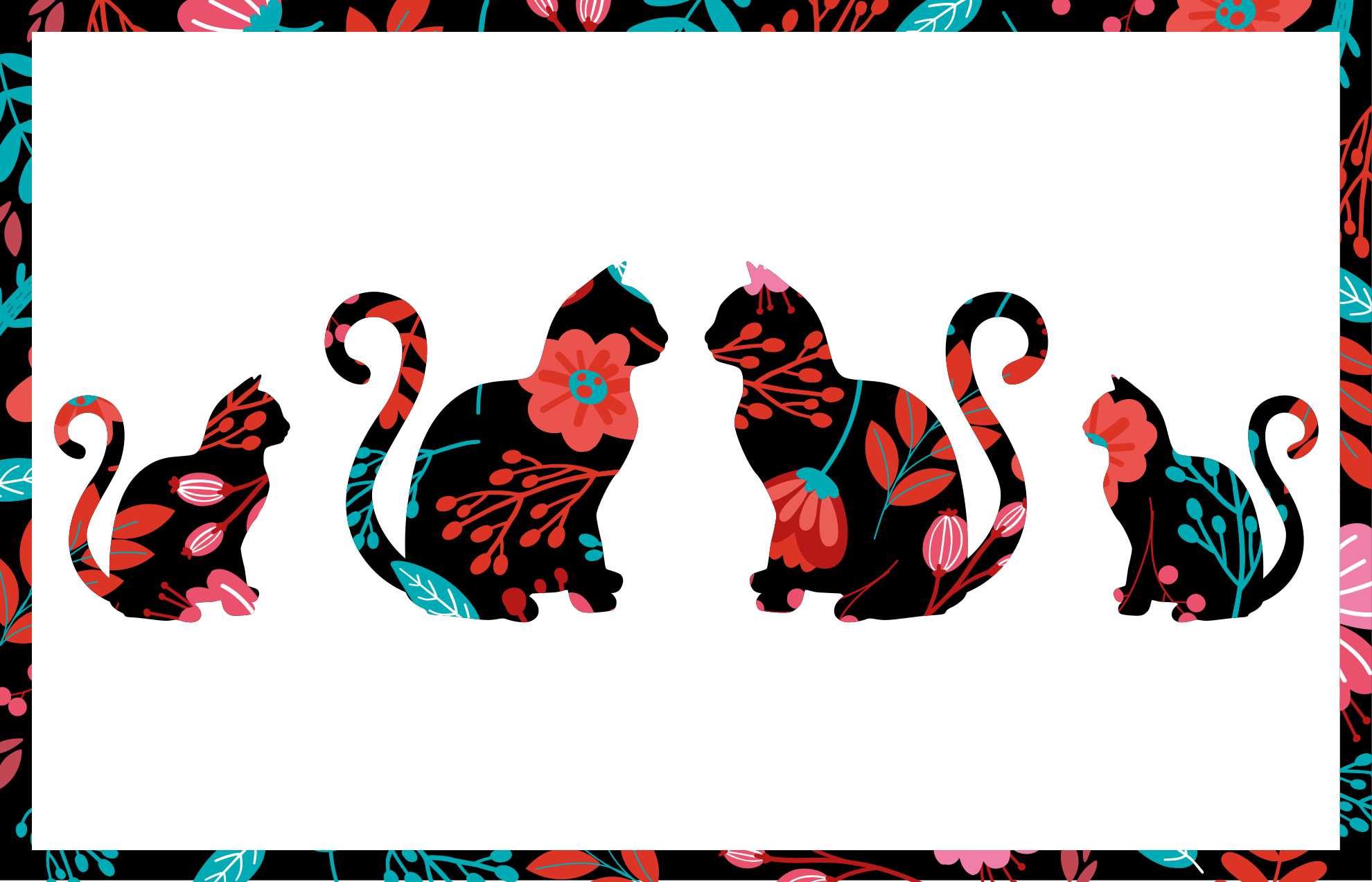 vinylový koberec s kvetmi farebné siluety mačiek - Tenstickers