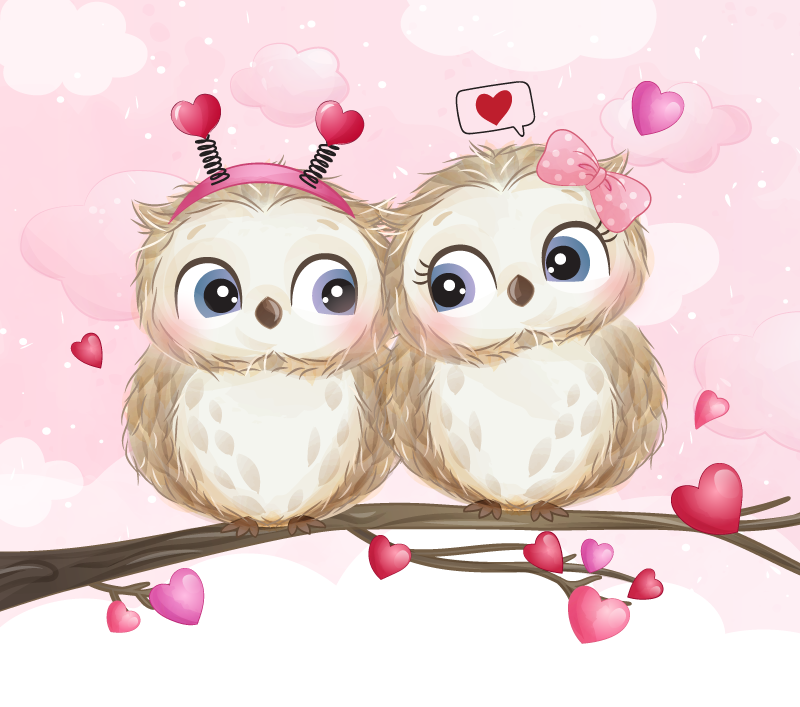 vinylový koberec do spálne roztomilý pár sov - Tenstickers