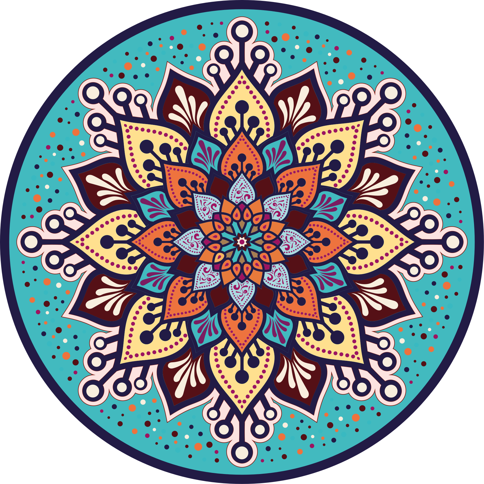 Modré a oranžové slnko tvorí mandala vinylový koberec - Tenstickers