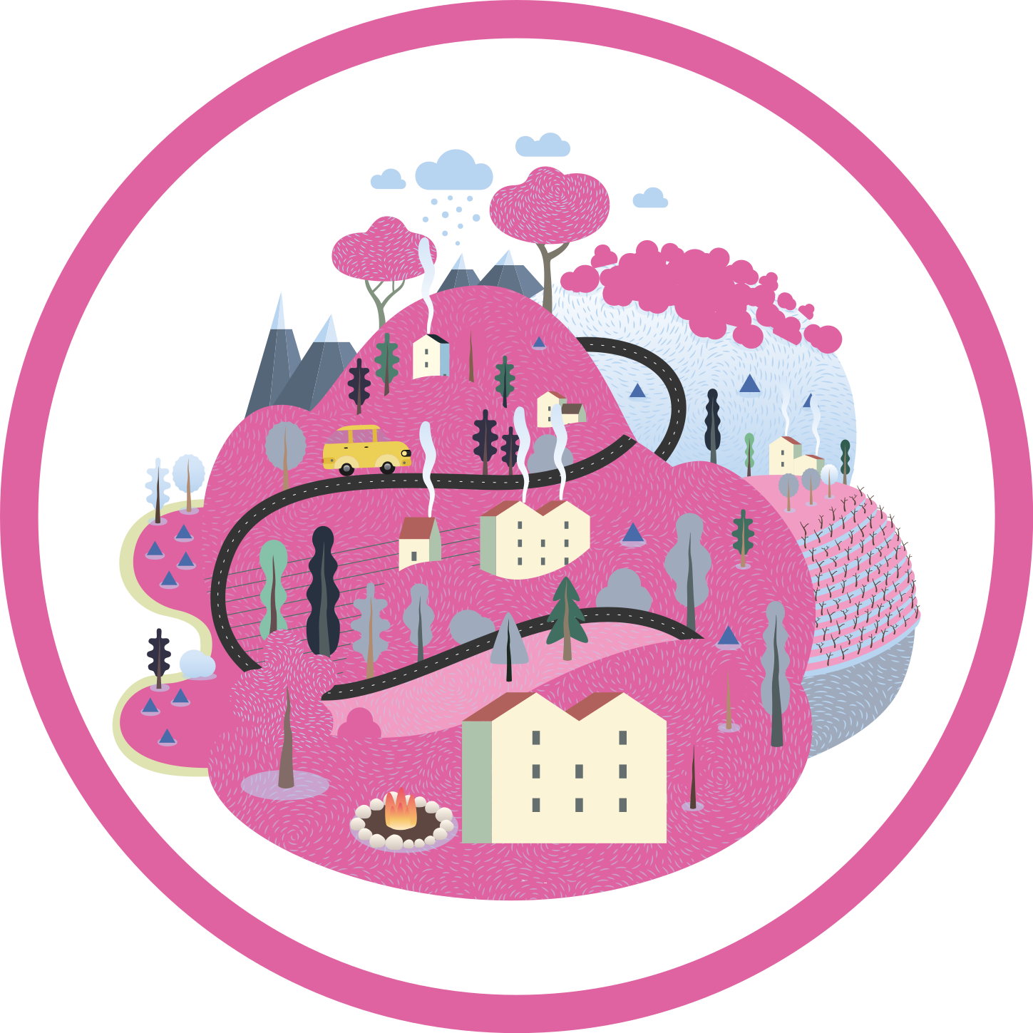 vinylový koberec cesty farebná dedinská scéna - Tenstickers