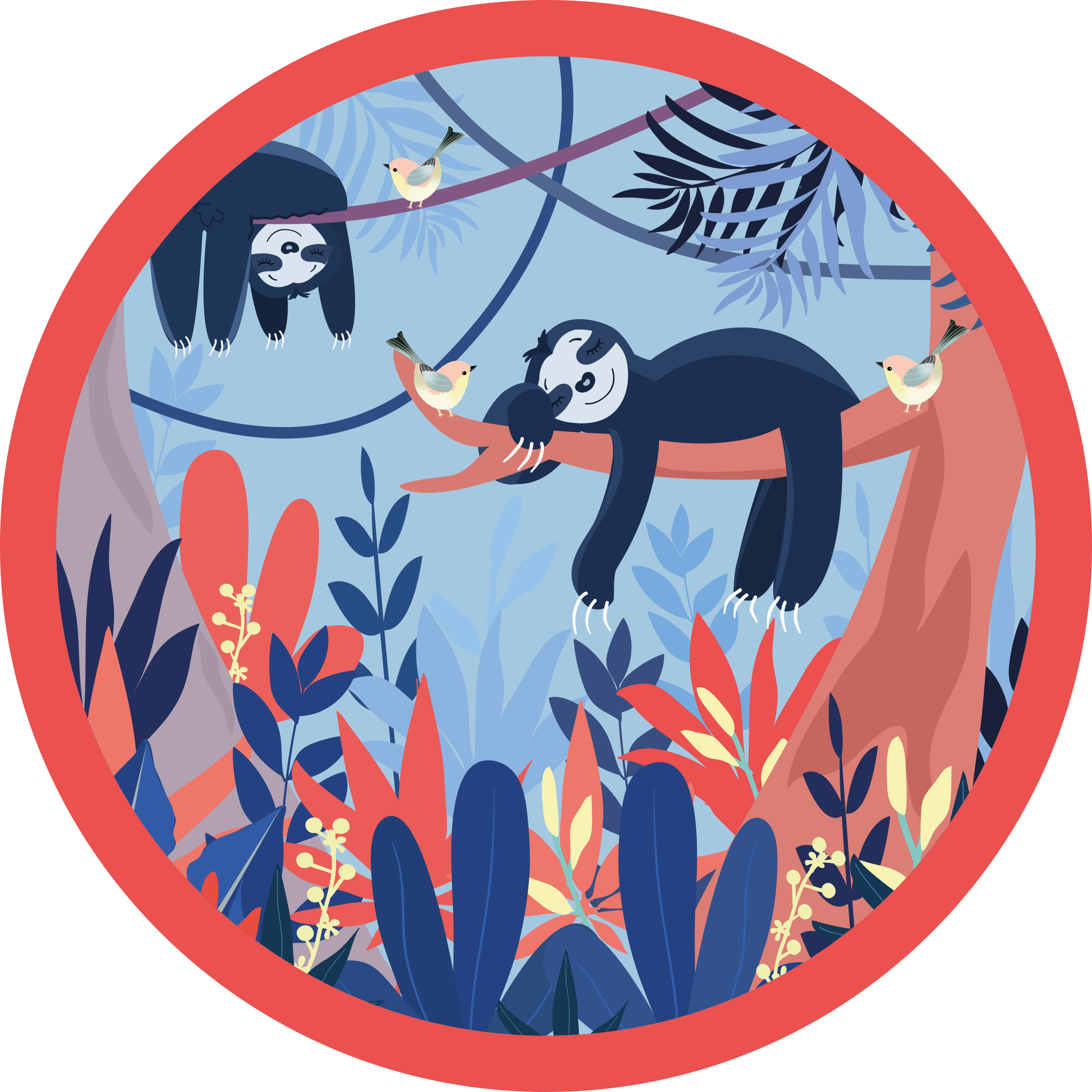 vinylový koberec zvierací vzor scéna z leňochodov v džungli - Tenstickers