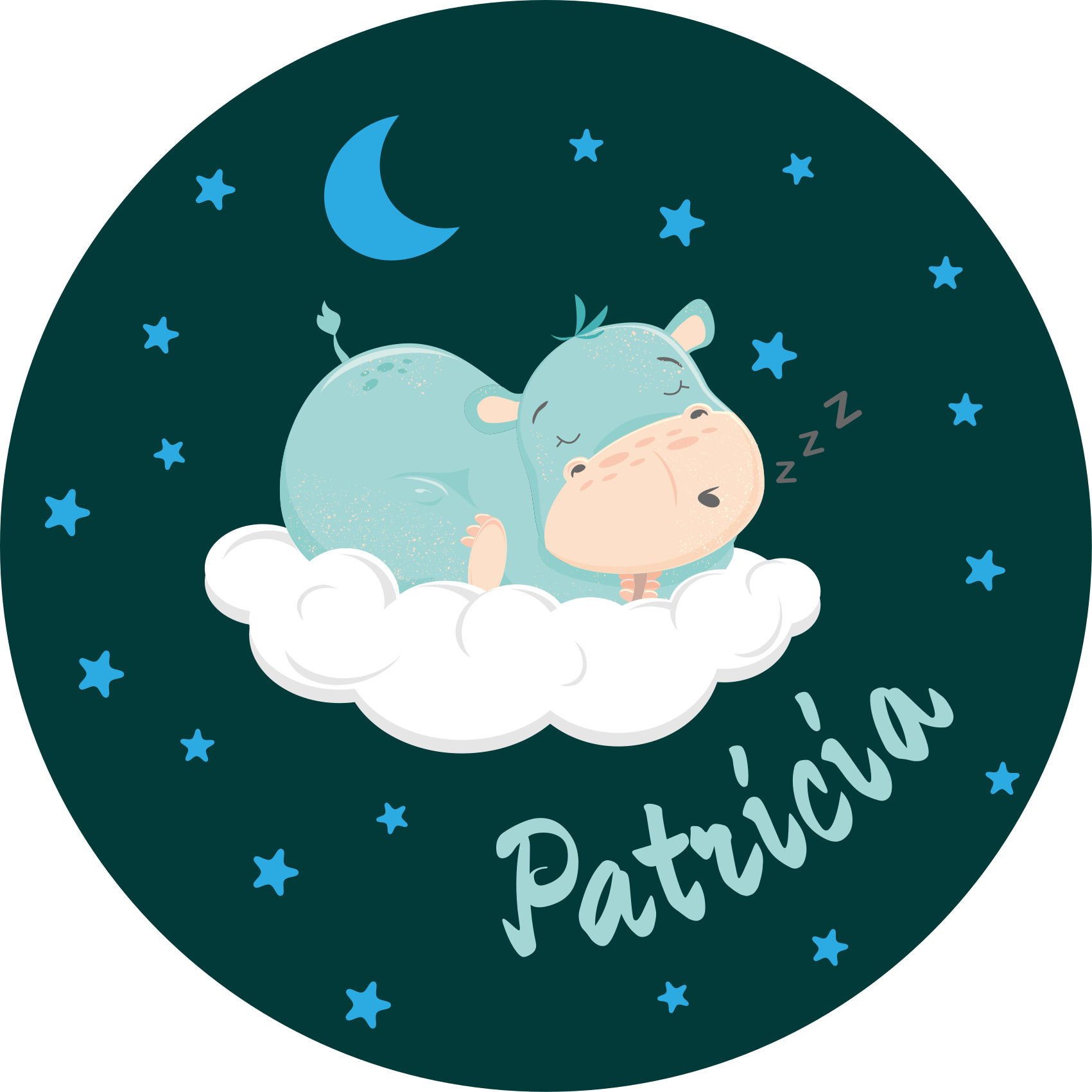 vinylový koberec pre bábätko ospalý hroch s menom - Tenstickers