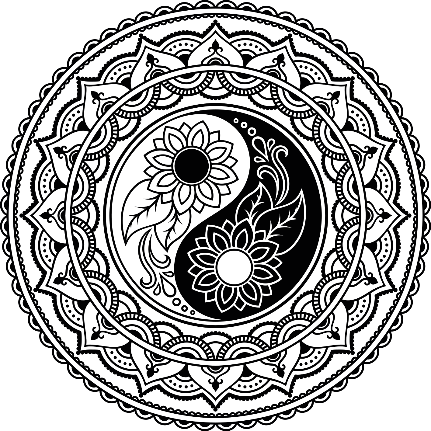 čiernobiely vinylový koberec jing a jang mandala - Tenstickers